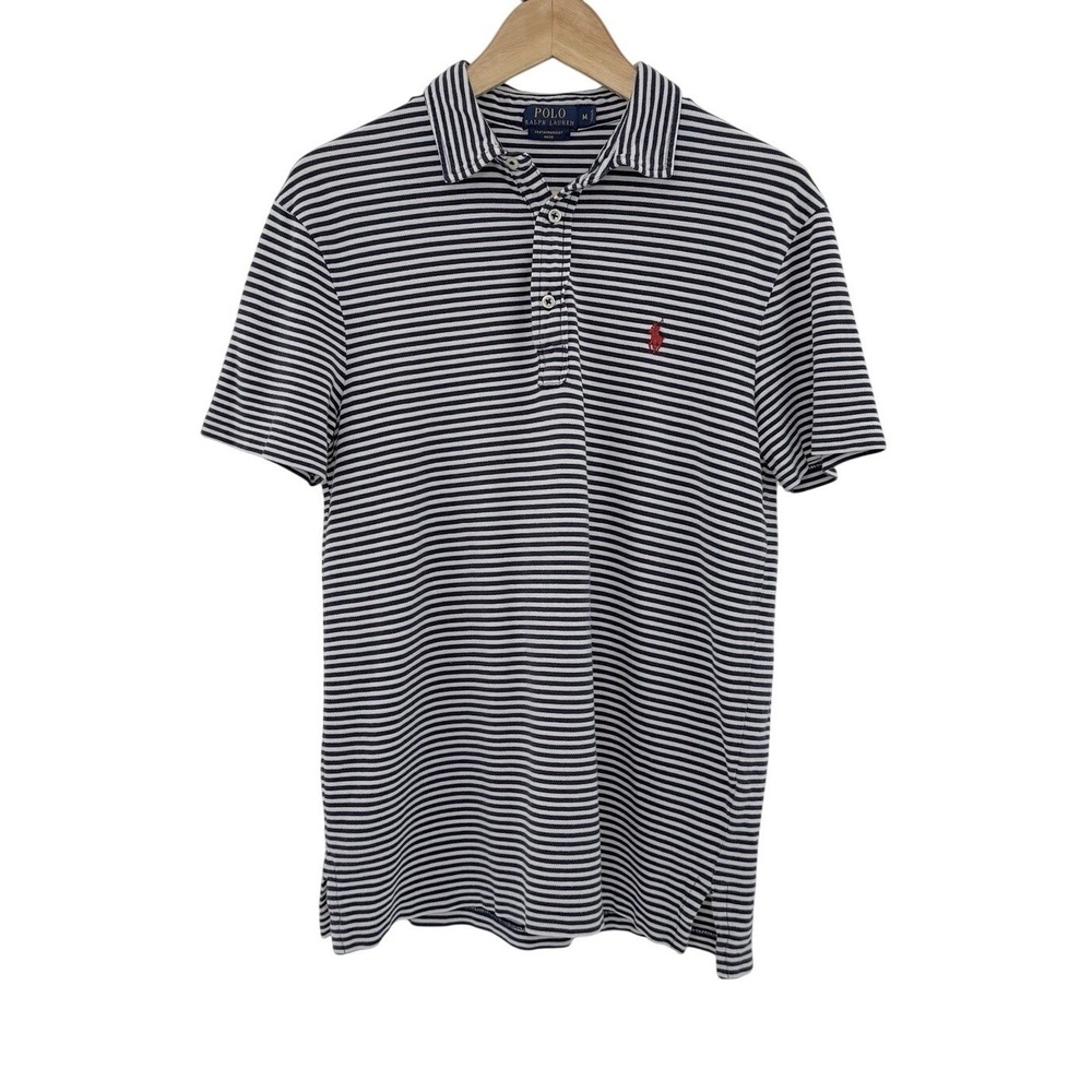 POLO Ralph Lauren Men's Featherweight Mesh Blue White Striped Short Sleeve  Sz M
